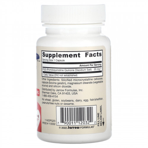 Jarrow Formulas, пирролохинолинхинон, 20 мг, 30 капсул